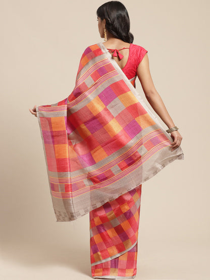 Women's Multicolor Art Silk Checkered Saree