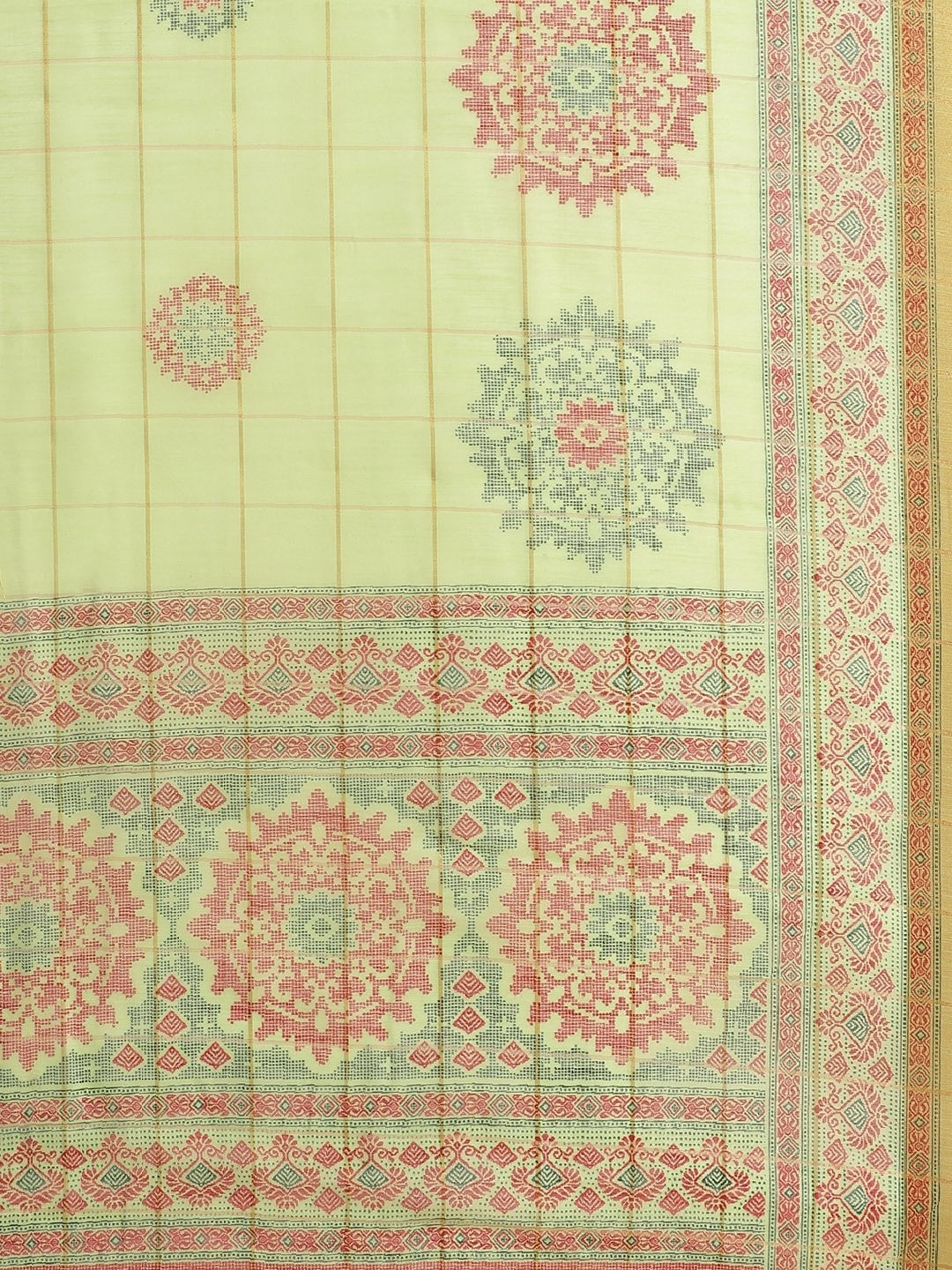 Women's Green Cotton Blend Printed Saree