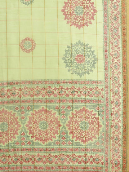 Women's Green Cotton Blend Printed Saree