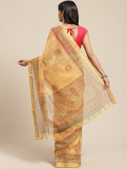 Women's Beige Cotton Blend Printed Saree