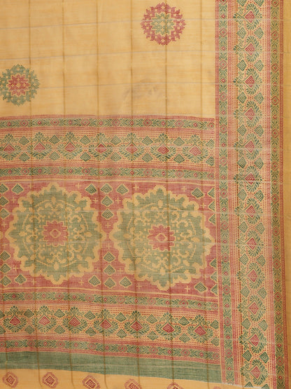 Women's Beige Cotton Blend Printed Saree