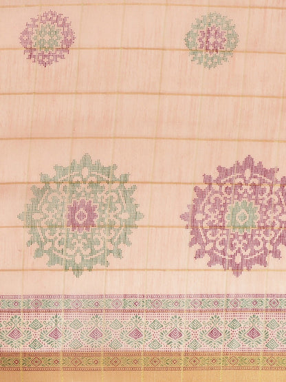 Women's Pink Cotton Blend Printed Saree