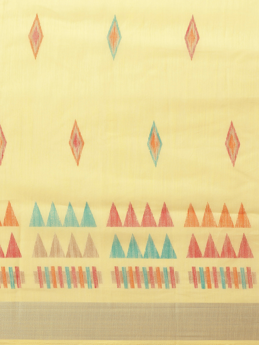 Women's Yellow Cotton Blend Printed Saree