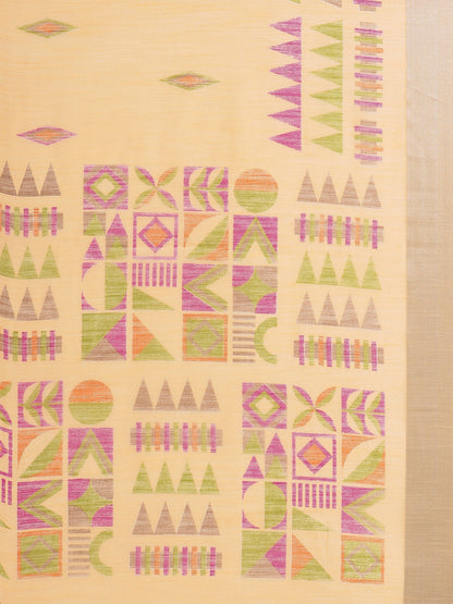 Women's Orange Cotton Blend Printed Saree