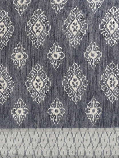 Women's Blue Cotton Blend Printed Saree
