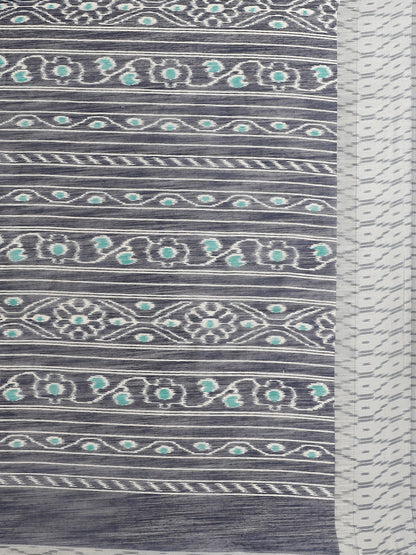 Women's Blue Cotton Blend Printed Saree