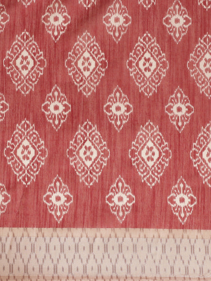 Women's Maroon Cotton Blend Printed Saree