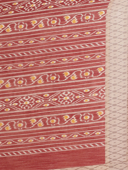 Women's Maroon Cotton Blend Printed Saree