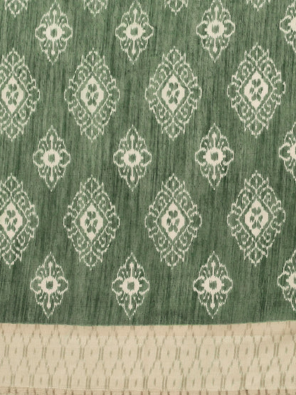 Women's Green Cotton Blend Printed Saree