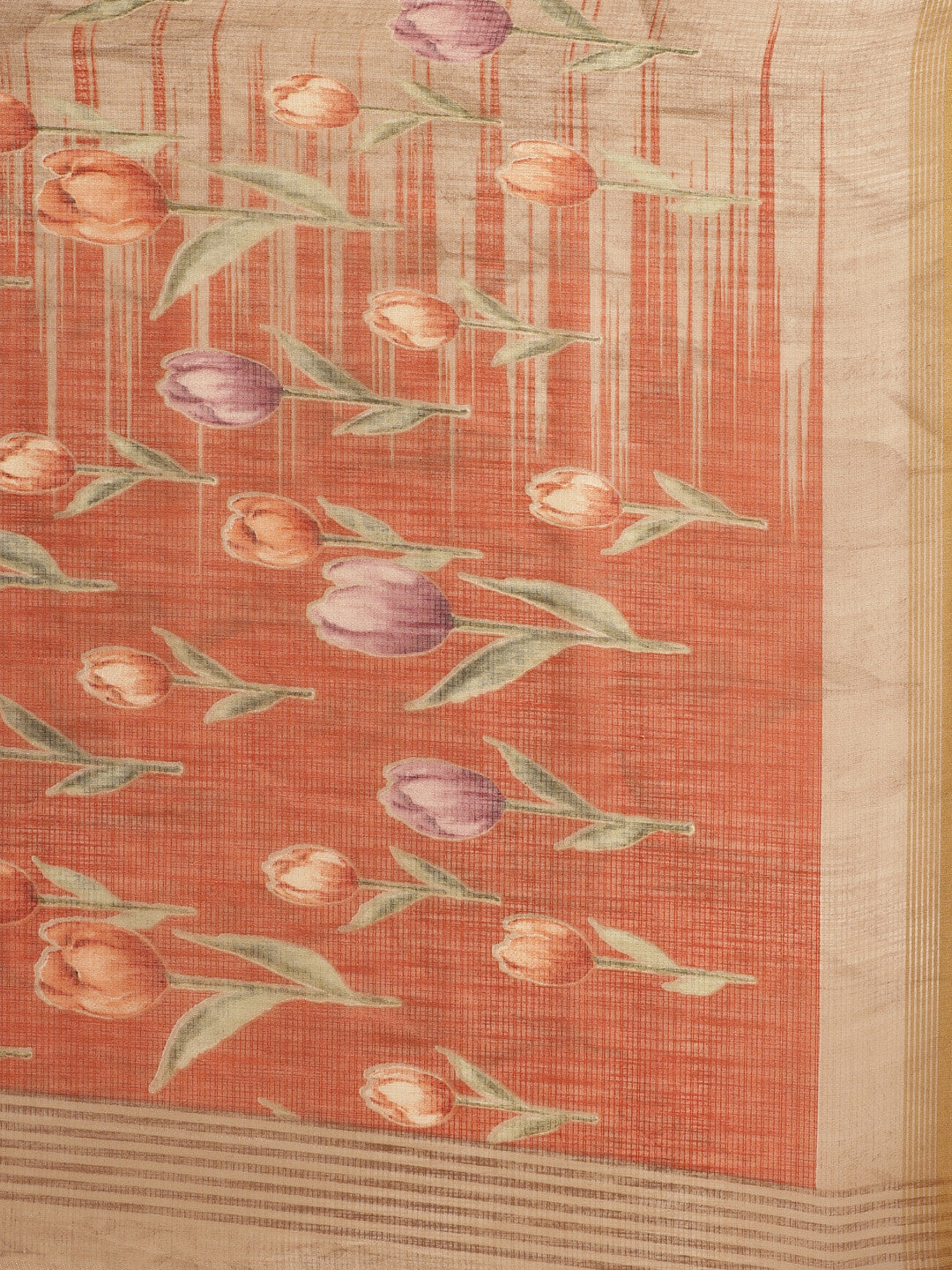 Women's Beige Cotton Blend Printed Saree