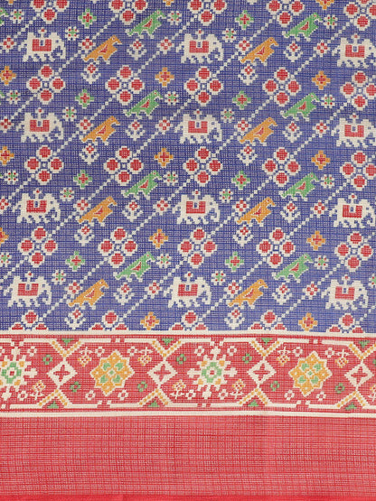 Women's Red Cotton Blend Printed Saree