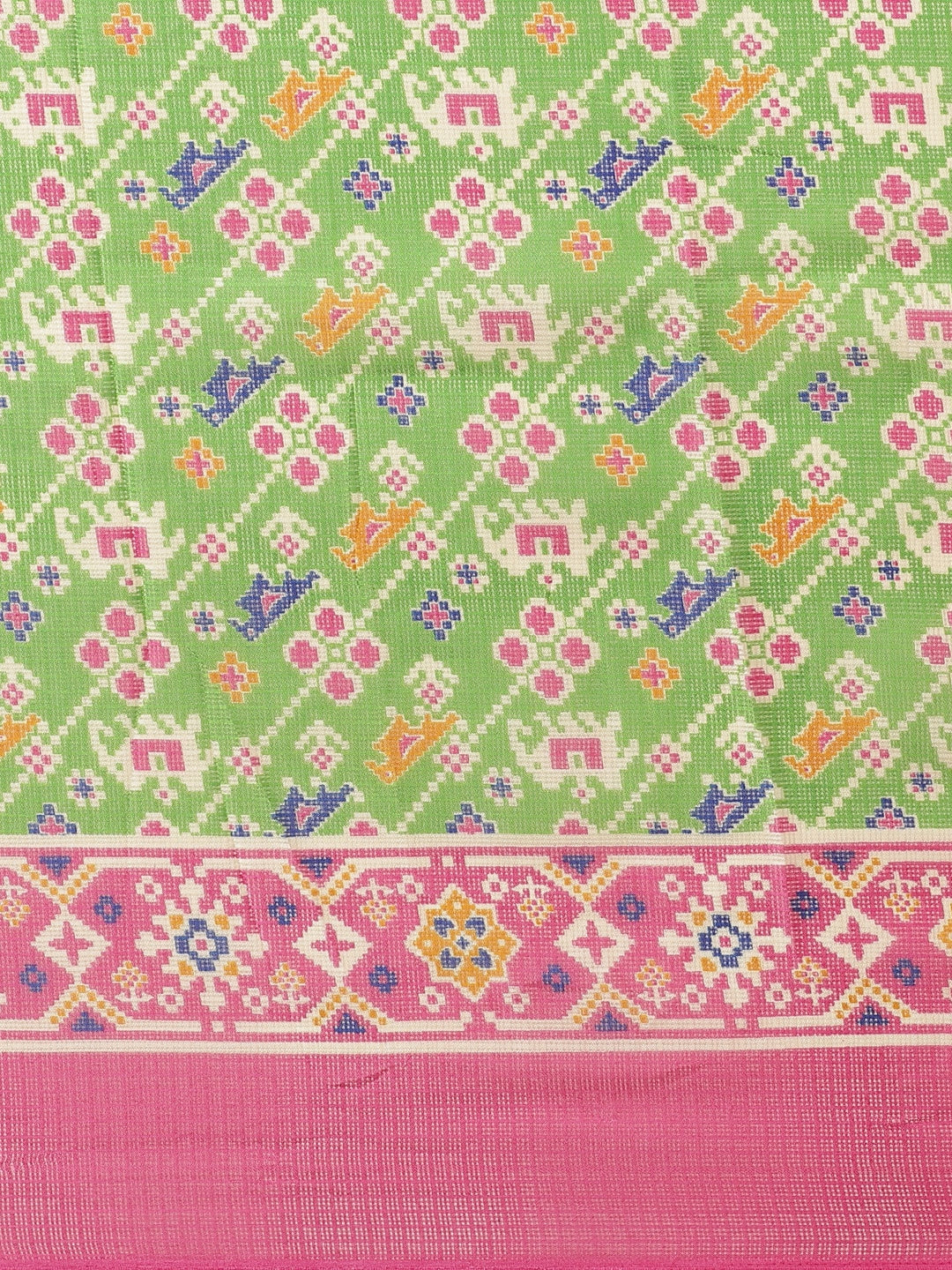 Women's Green::Pink Cotton Blend Printed Saree