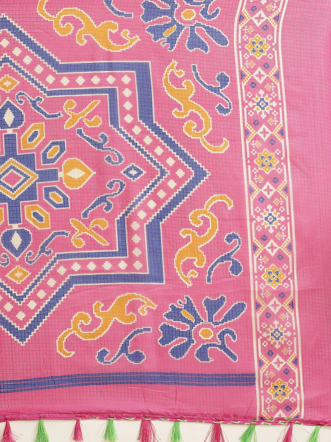 Women's Green::Pink Cotton Blend Printed Saree