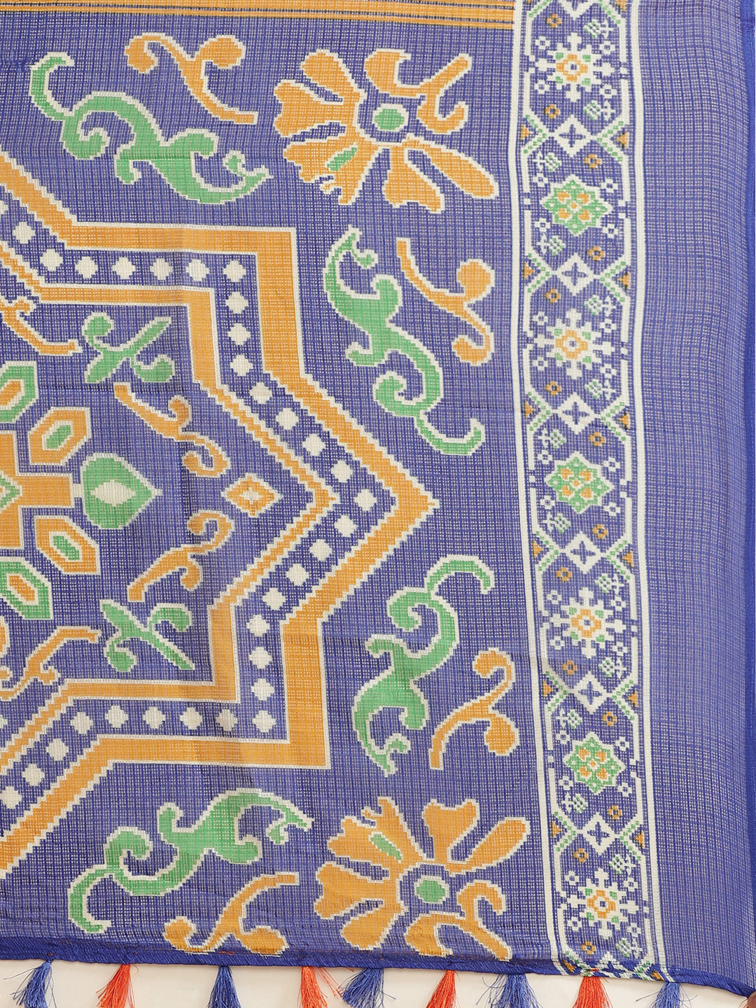 Women's Orange Cotton Blend Printed Saree