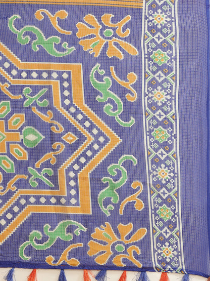 Women's Orange Cotton Blend Printed Saree