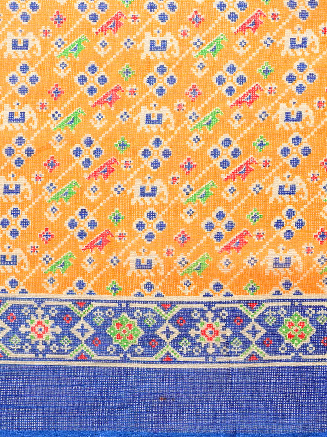 Women's Yellow Cotton Blend Printed Saree