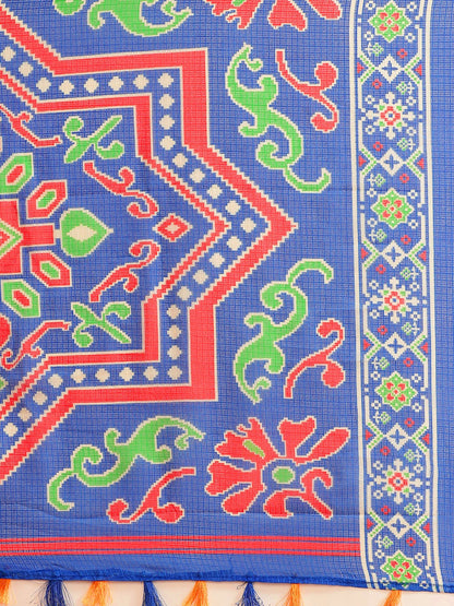 Women's Yellow Cotton Blend Printed Saree