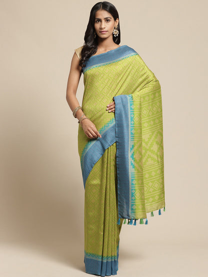 Women's Green Cotton Blend Printed Saree
