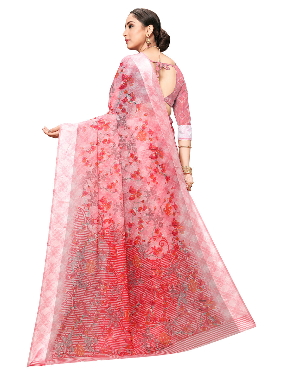 Women's Pink Art Silk Printed Saree