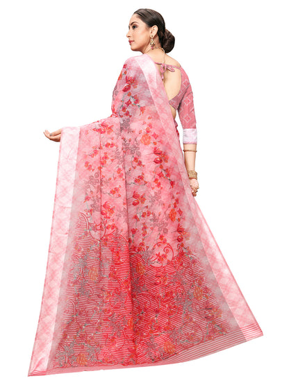 Women's Pink Art Silk Printed Saree
