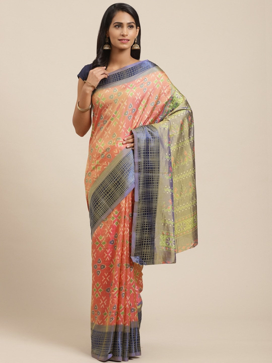 Women's Multicolor Cotton Silk Printed Saree
