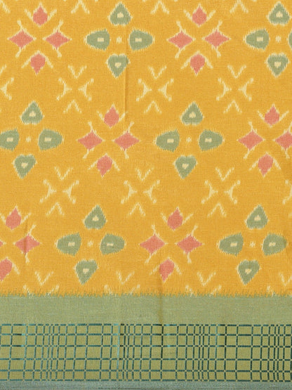Women's Yellow Cotton Silk Printed Saree