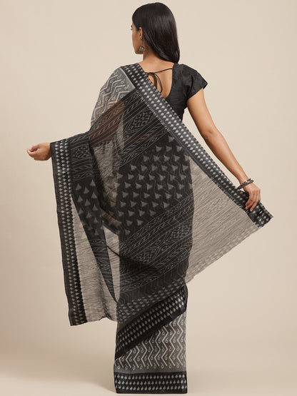 Women's Grey Cotton Silk Printed Saree