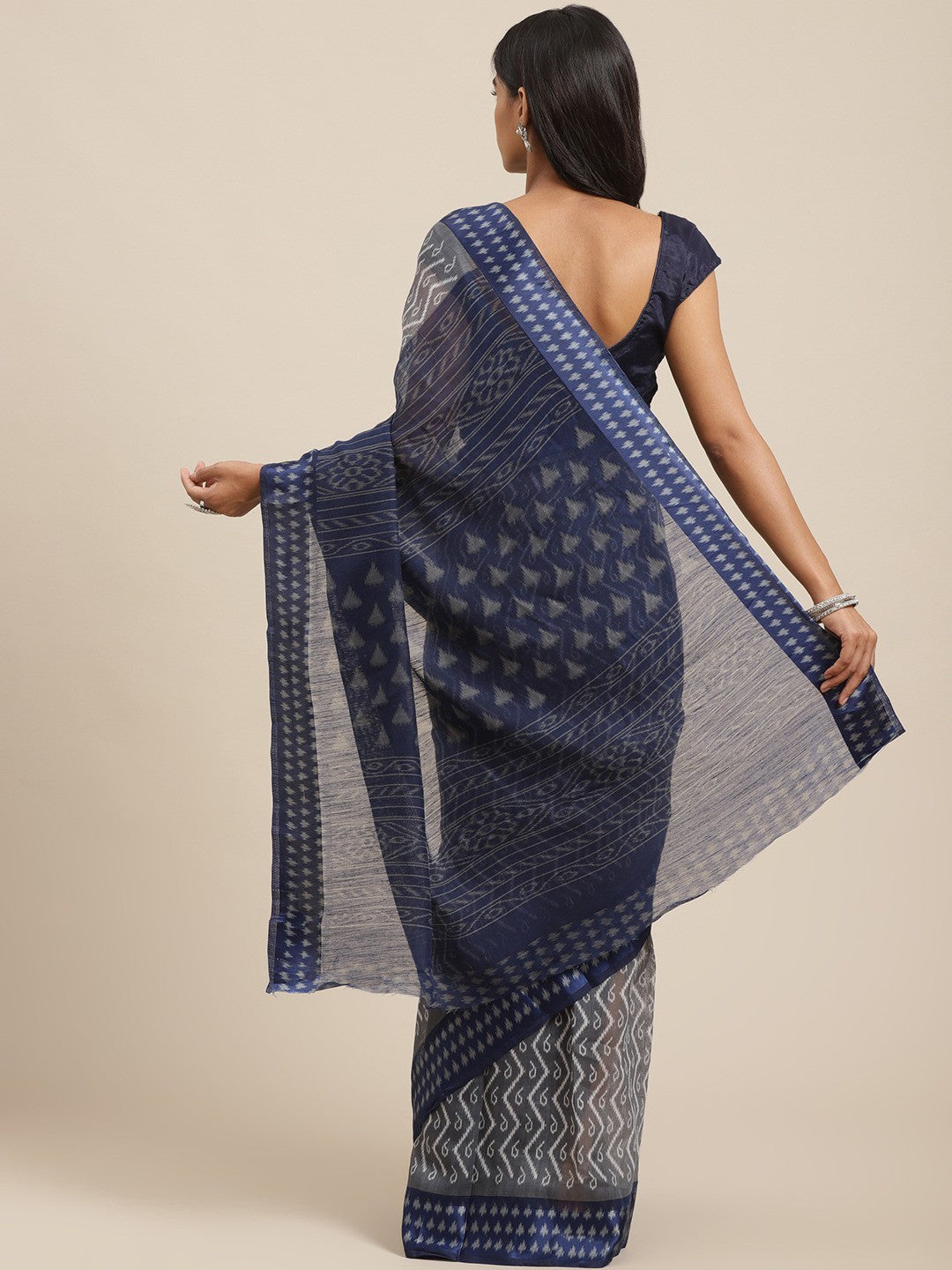 Women's Grey Cotton Silk Printed Saree