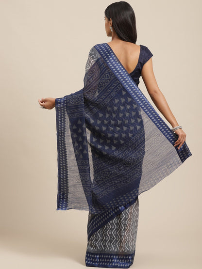 Women's Grey Cotton Silk Printed Saree