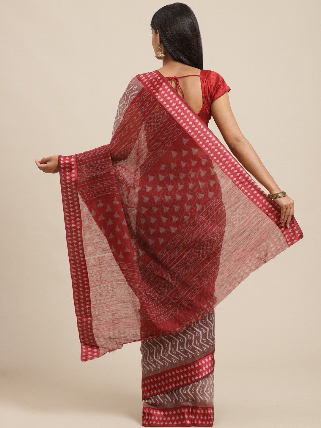 Women's Brown Cotton Silk Printed Saree