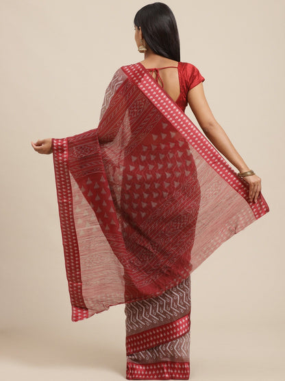 Women's Brown Cotton Silk Printed Saree