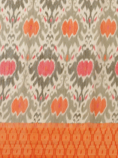Women's Orange Cotton Blend Printed Saree