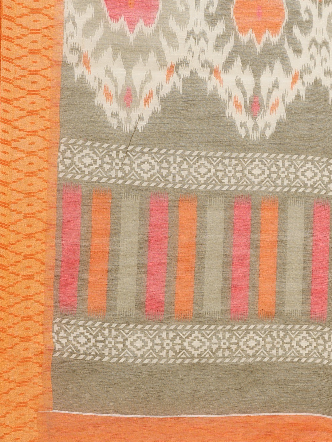 Women's Orange Cotton Blend Printed Saree