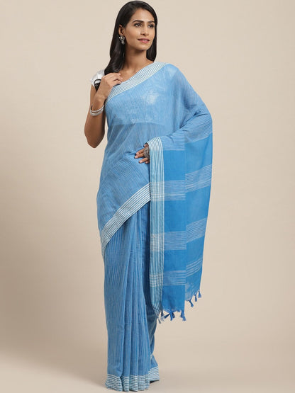 Women's Blue Cotton Silk Printed Saree