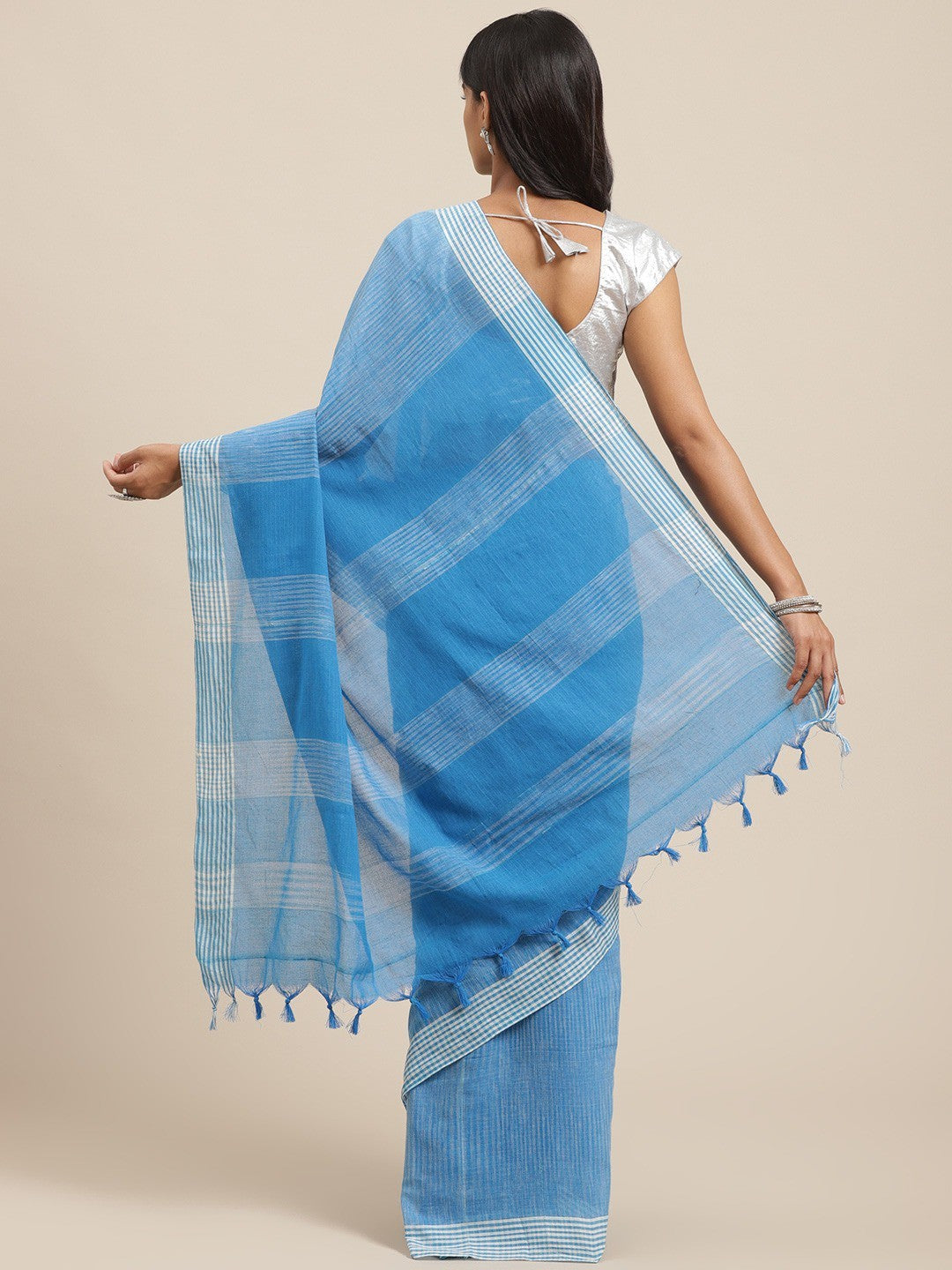 Women's Blue Cotton Silk Printed Saree