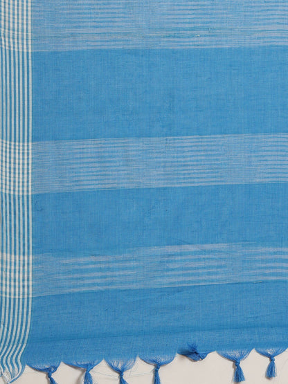 Women's Blue Cotton Silk Printed Saree