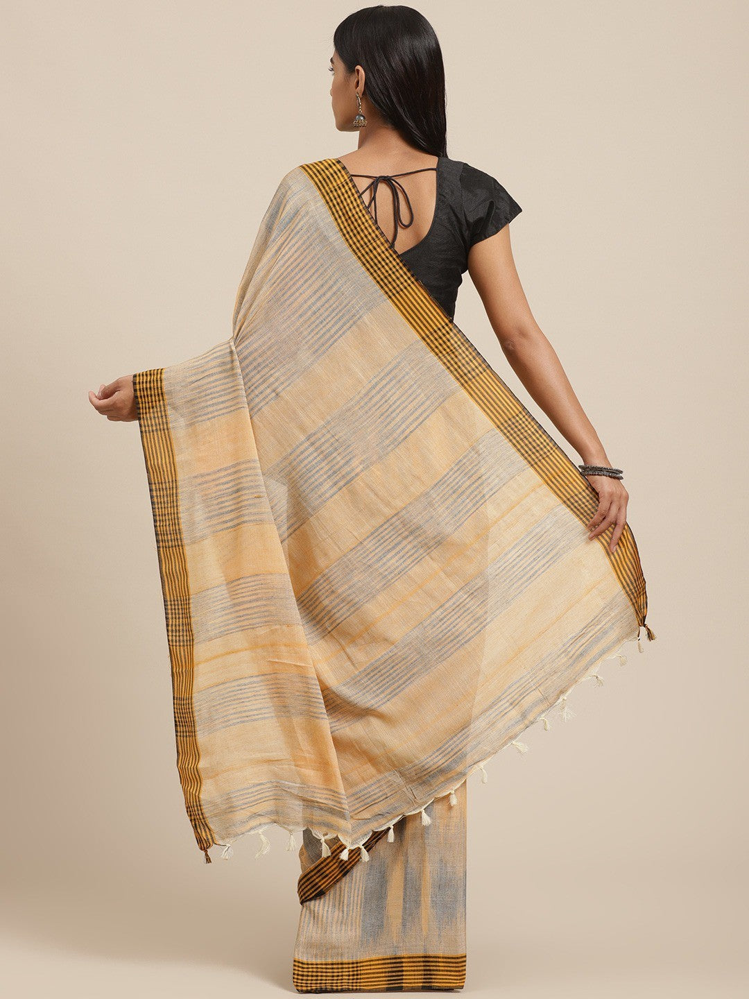Women's Beige Cotton Silk Printed Saree