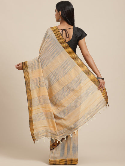 Women's Beige Cotton Silk Printed Saree