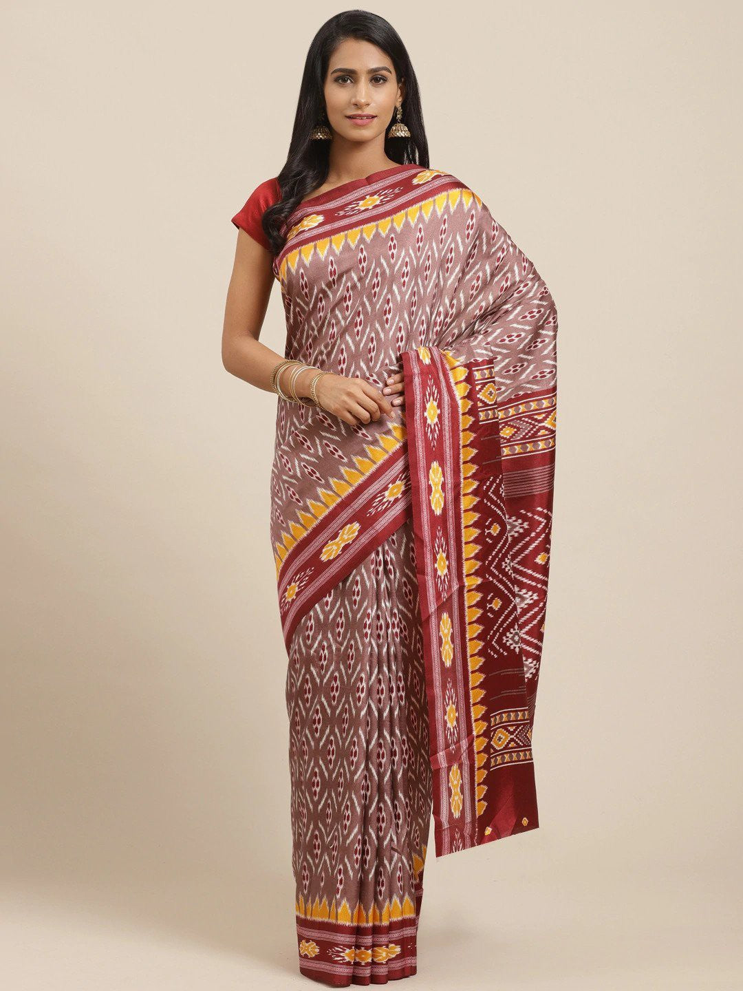 Women's Yellow Cotton Striped Saree