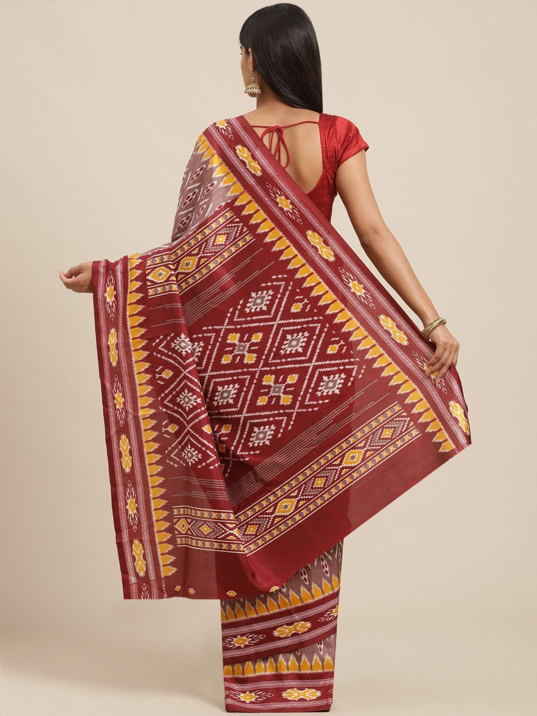 Women's Yellow Cotton Striped Saree
