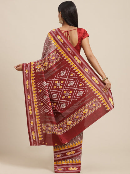 Women's Yellow Cotton Striped Saree