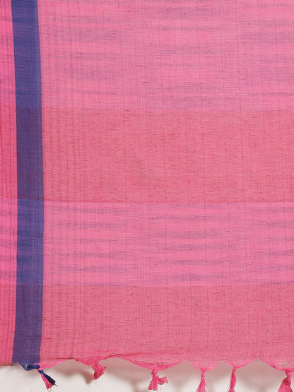 Women's Pink Cotton Striped Saree