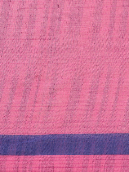 Women's Pink Cotton Striped Saree