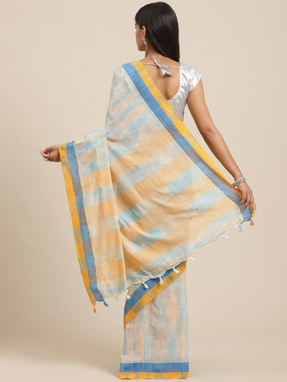 Women's Green Cotton Striped Saree