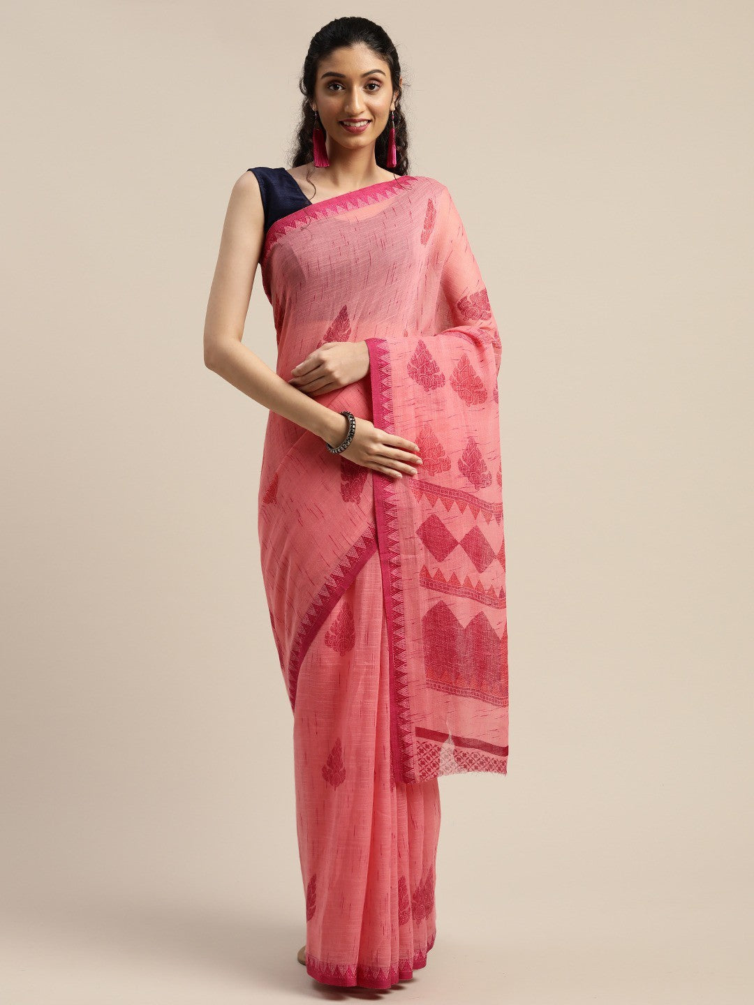 Women's Pink Art Silk Printed Saree