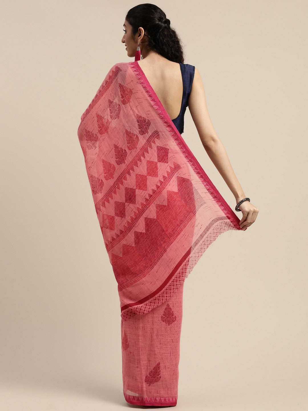 Women's Pink Art Silk Printed Saree