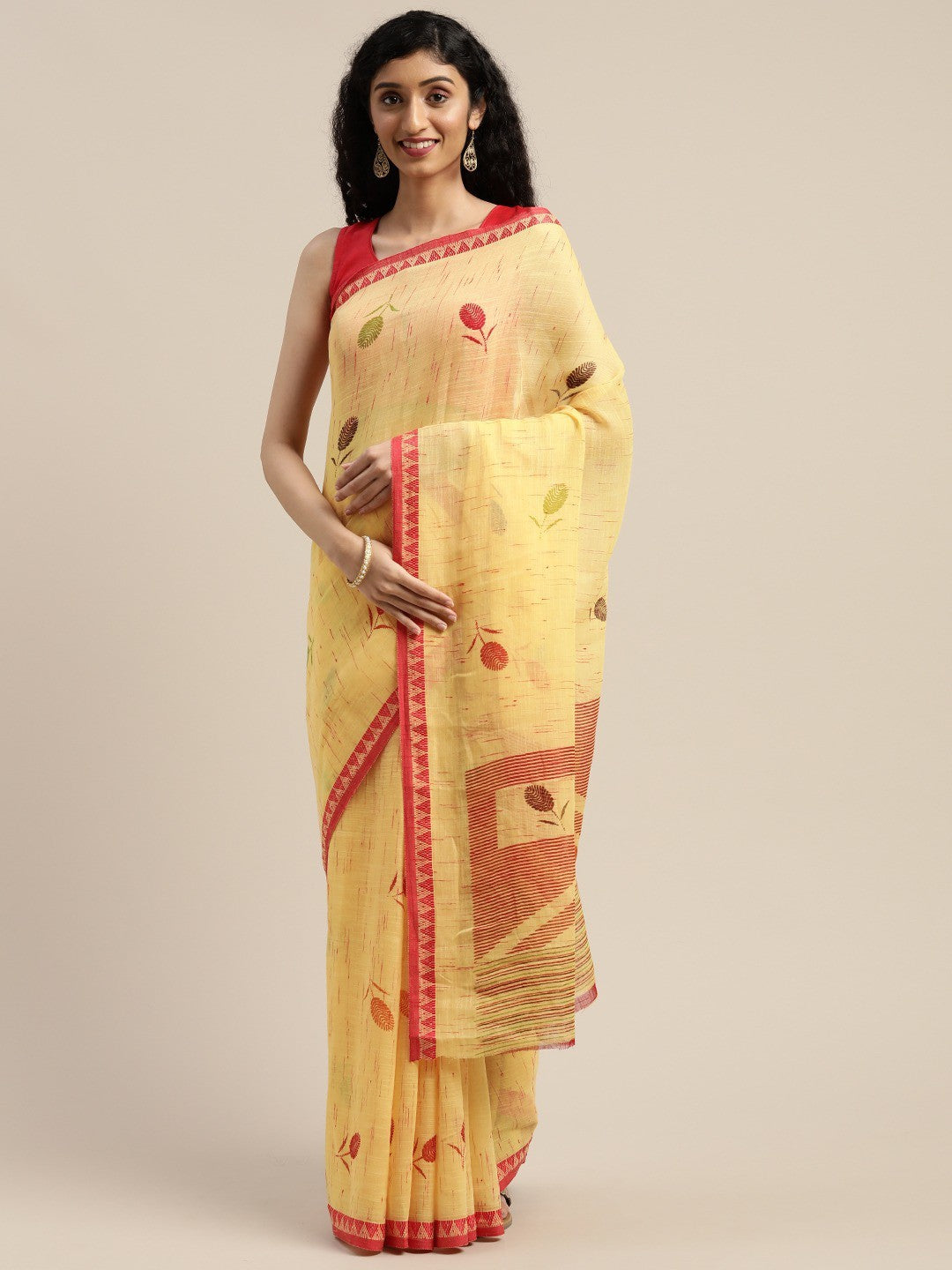 Women's Yellow Art Silk Printed Saree