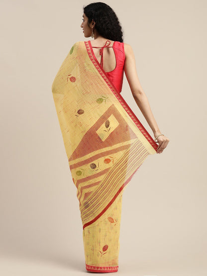 Women's Yellow Art Silk Printed Saree