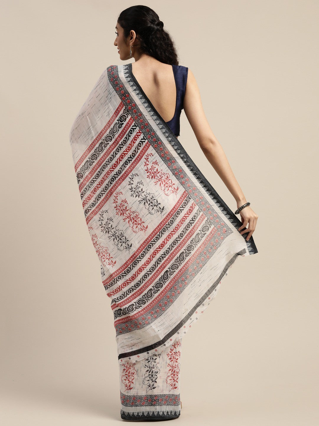 Women's White Art Silk Printed Saree