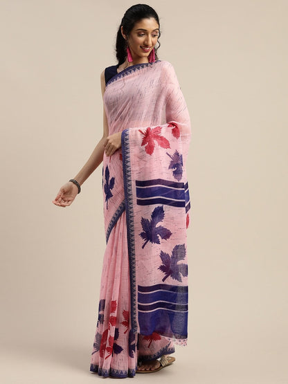 Women's Pink Art Silk Printed Saree